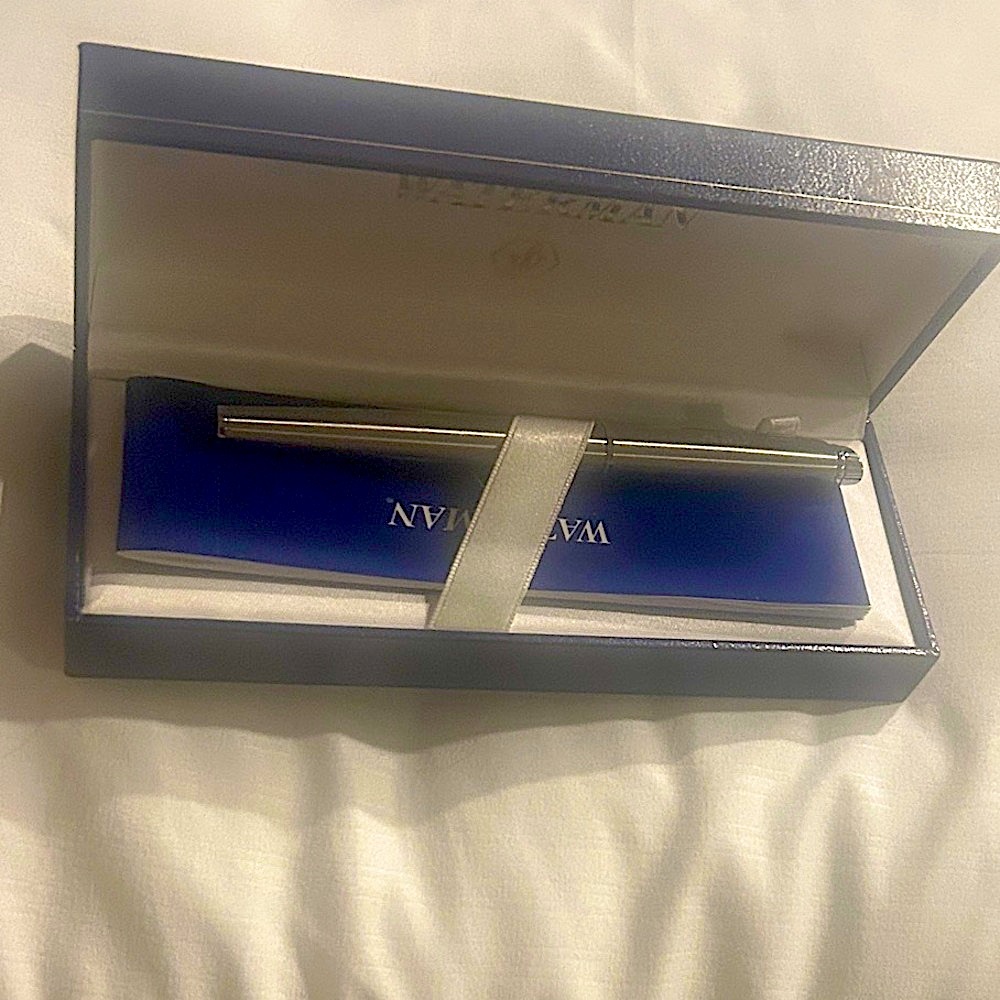 New Waterman Paris Hemisphere Collection Silver Chrome Blue Case Ballpoint Pen